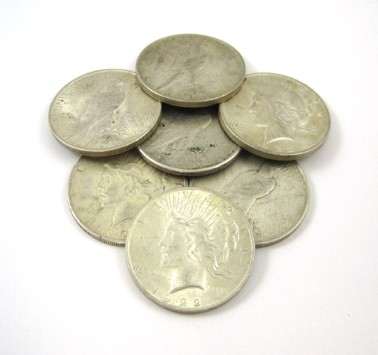 Appraisal: SEVEN U S SILVER PEACE TYPE DOLLARS -P and -S