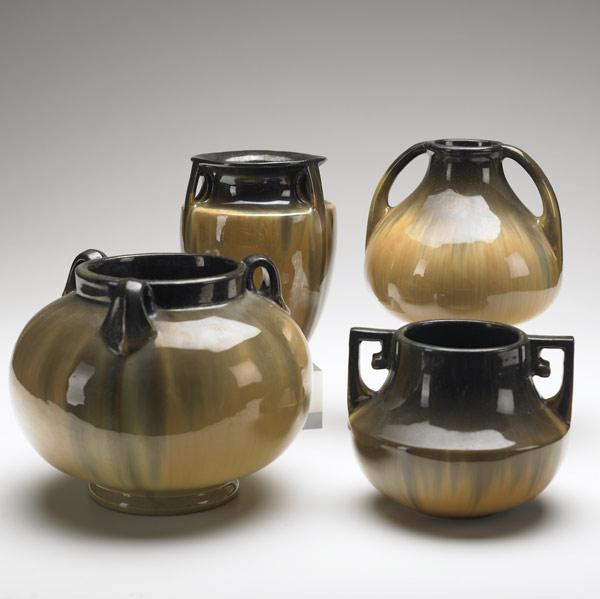 Appraisal: FULPER Four vases in Cat s Eye Flambe glaze all