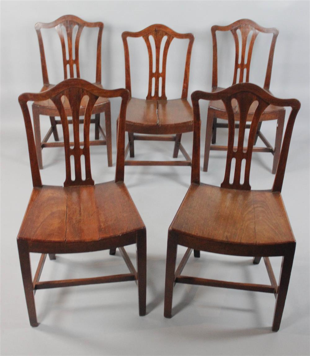 Appraisal: SET OF FIVE GEORGIAN PROVINCIAL MAHOGANY SIDE CHAIRS in the