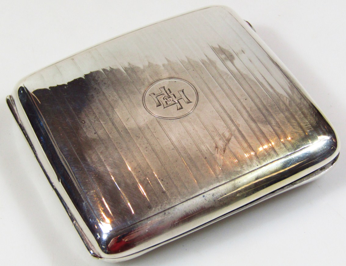 Appraisal: A George VI silver cigarette case of part engine turned