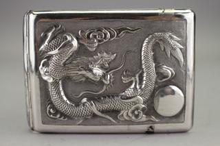 Appraisal: Chinese Silver Compact Dragon Case Chinese Silver Compact Dragon Case