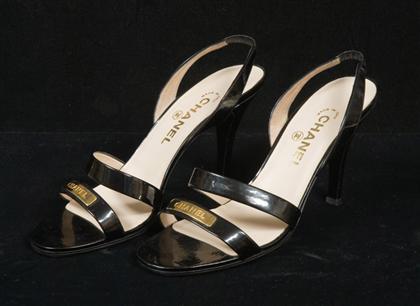 Appraisal: Chanel black patent leather slingback high heel sandals contemporary With