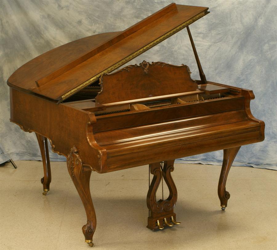 Appraisal: Hallet Davis Co walnut baby grand piano carved French Provincial