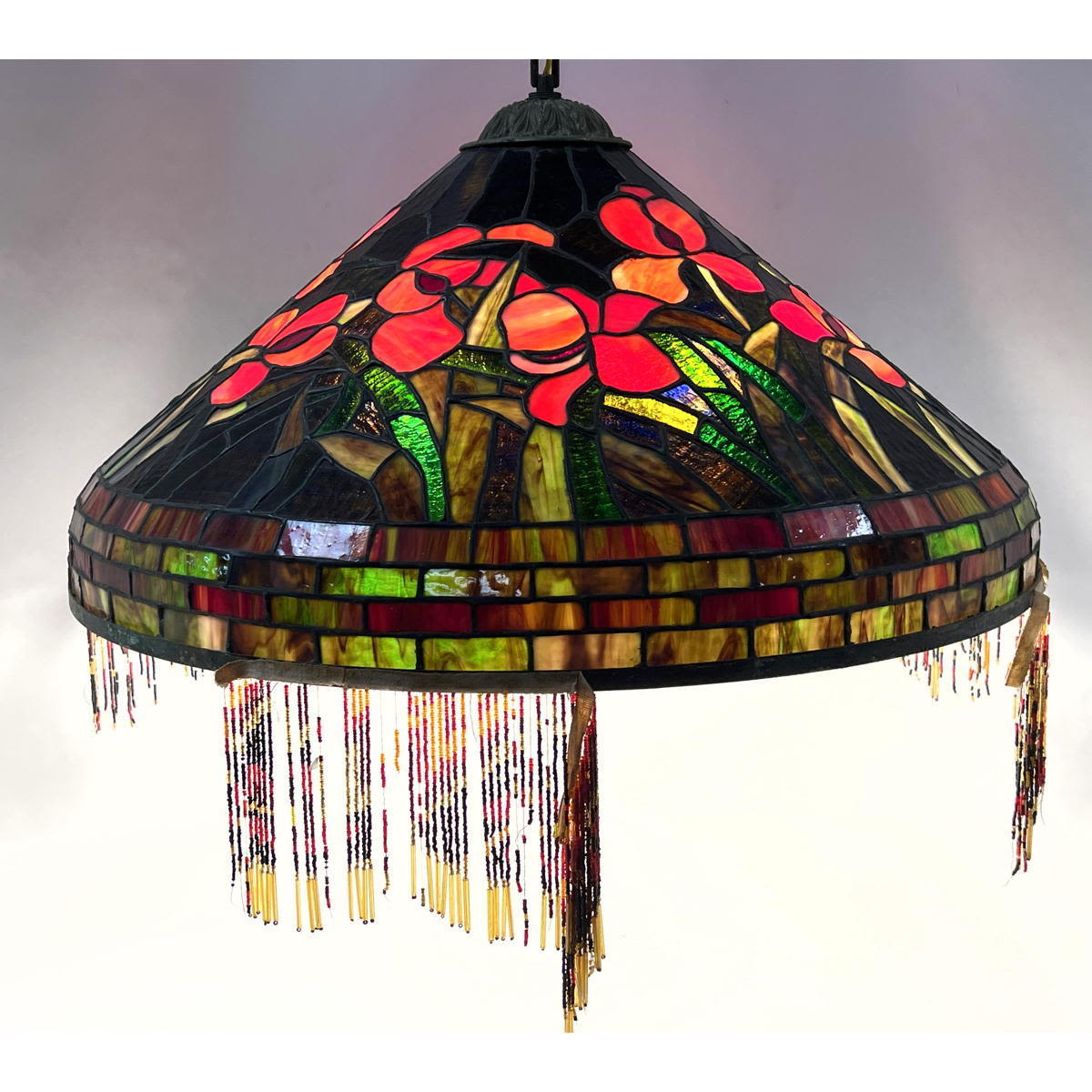 Appraisal: Large vintage Stained Glass shade with Floral Pattern Good color