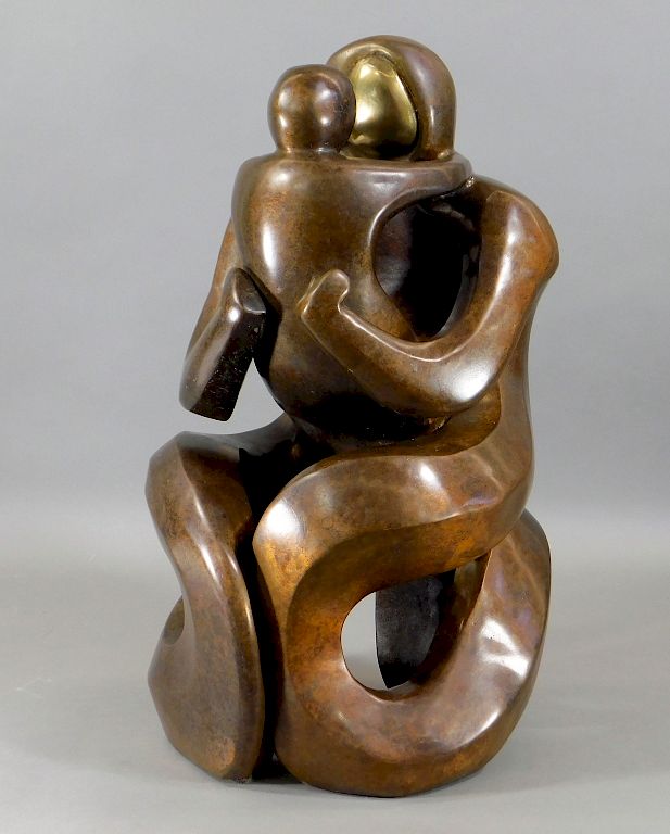 Appraisal: FINE Contemporary Biomorphic Mother Child Bronze United States Circa Figurative