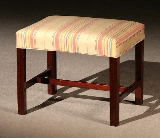 Appraisal: George III Mahogany Stool Circa With polychrome striped beige ground