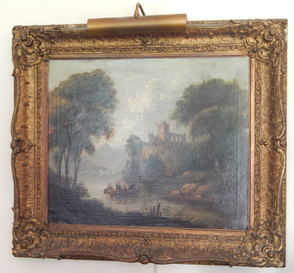 Appraisal: thC Continental School Lakeland scene with figures in a boat