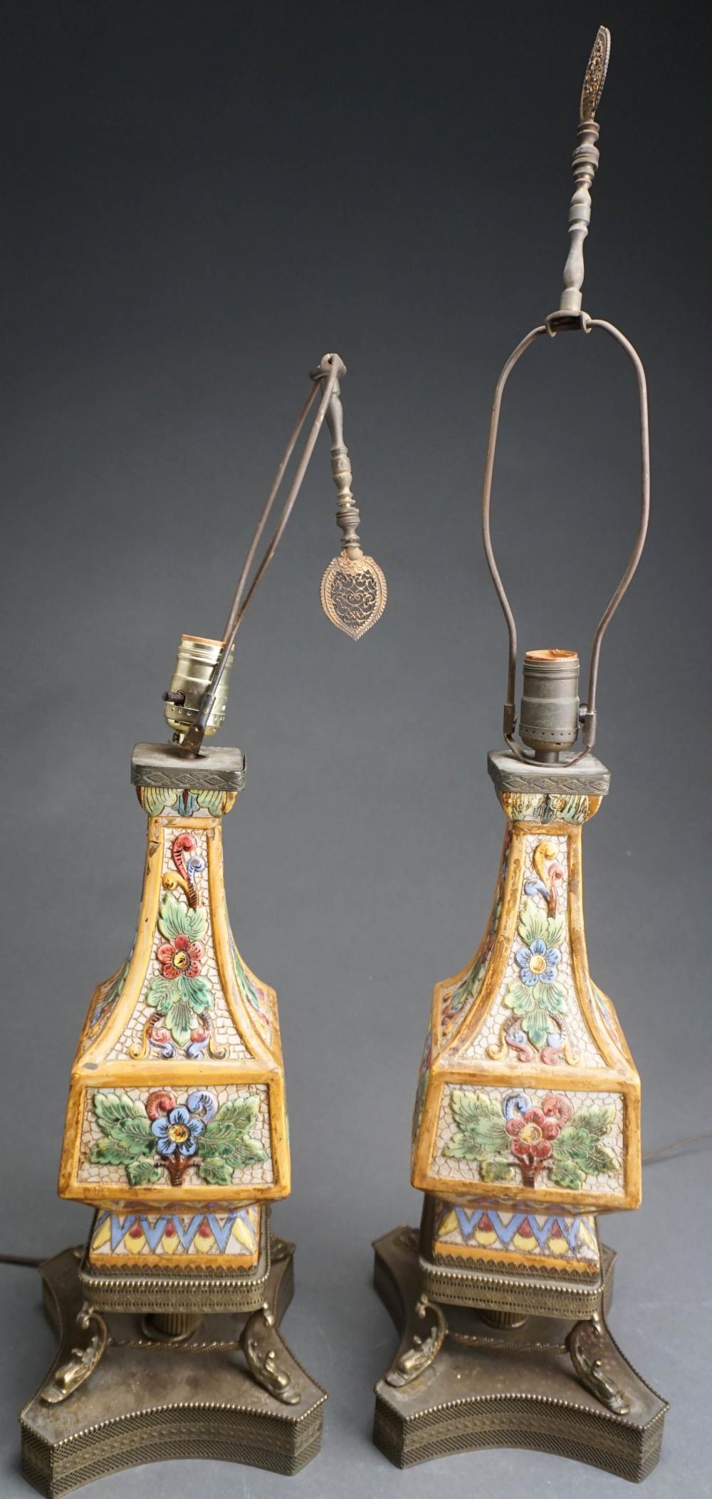 Appraisal: PAIR CHINESE POLYCHROME DECORATED CRACKLEWARE TABLE LAMPS H IN CM