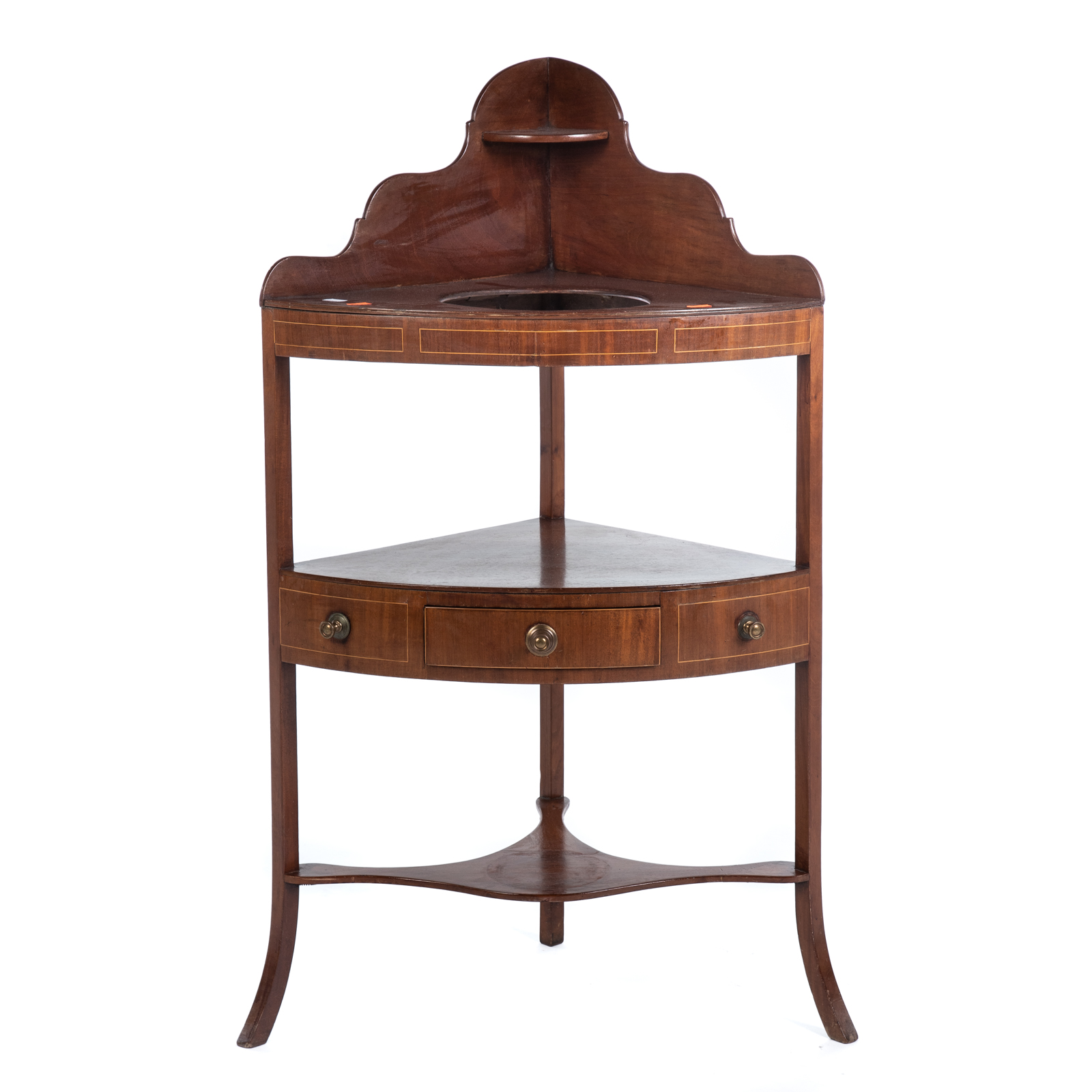 Appraisal: GEORGE III MAHOGANY CORNER WASH STAND With stringer inlay having