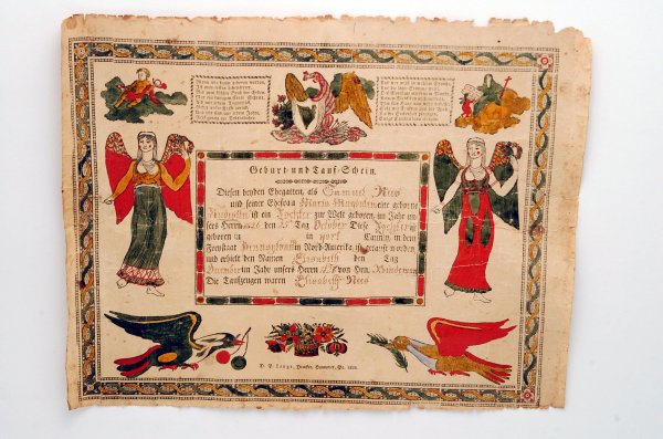 Appraisal: Hand colored and printed Fraktur Geburts und Taufschein birth and