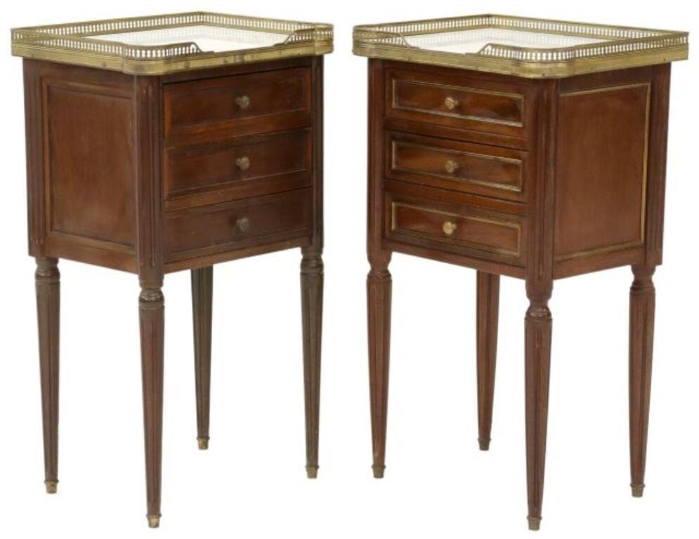 Appraisal: pair French Louis XVI style mahogany nightstands th c pierced