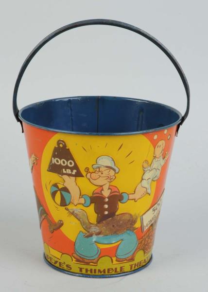 Appraisal: Tin Litho Popeye Thimble Theater Sand Bucket Embossed Made in