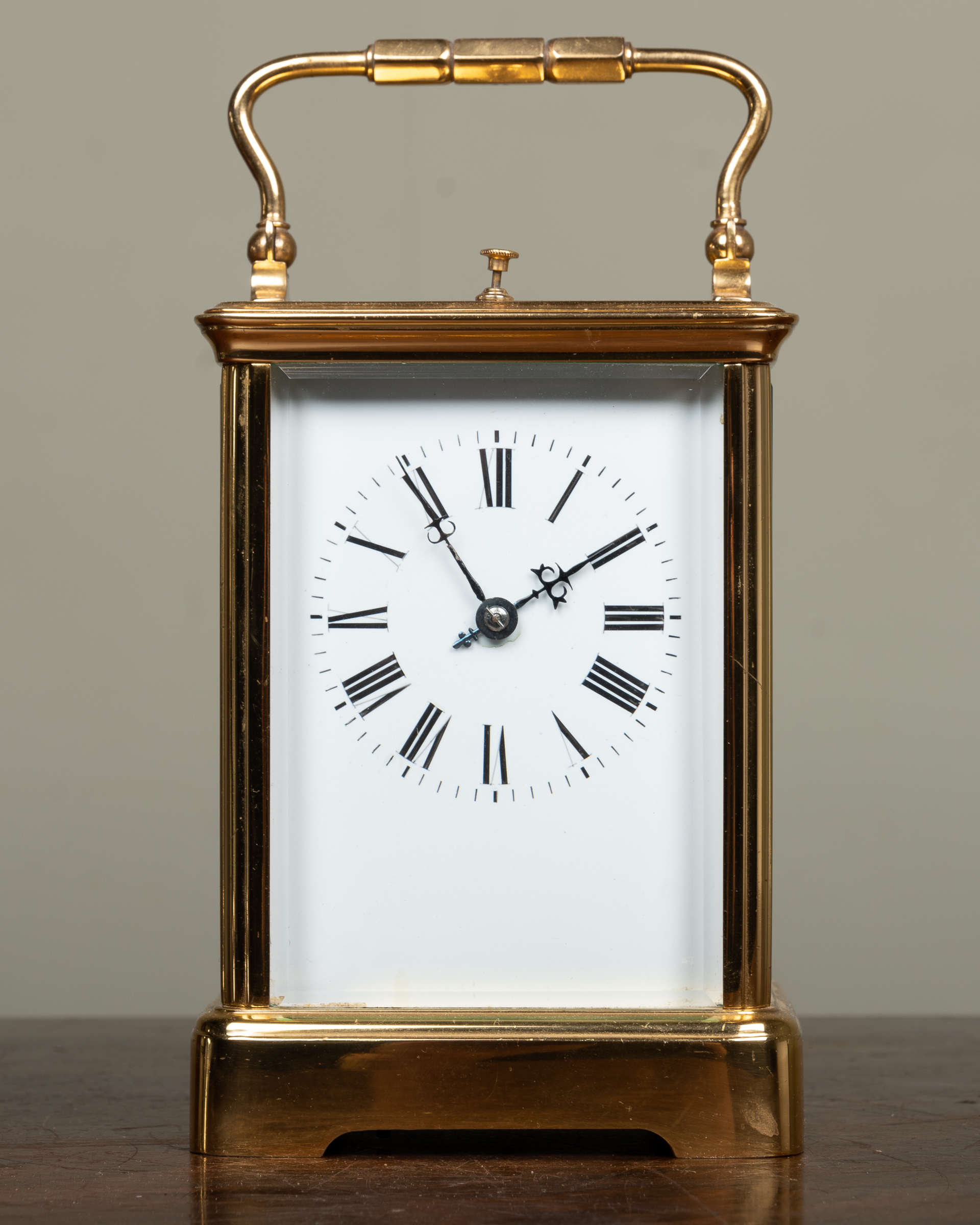 Appraisal: A French Grande Sonnerie brass carriage clock with white enamel