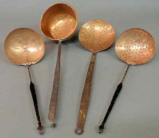 Appraisal: Four pieces of early wrought iron and copper cooking utensils-