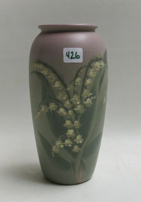 Appraisal: WELLER HUDSONWARE ART POTTERY VASE green to pink ground with