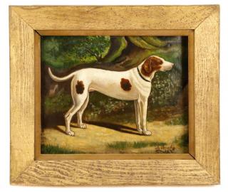 Appraisal: British School Hunting Dog Oil on Panel British School th