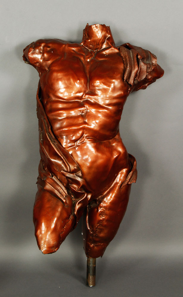 Appraisal: - Contemporary Copper Torso with Stand Contemporary sculpture of male