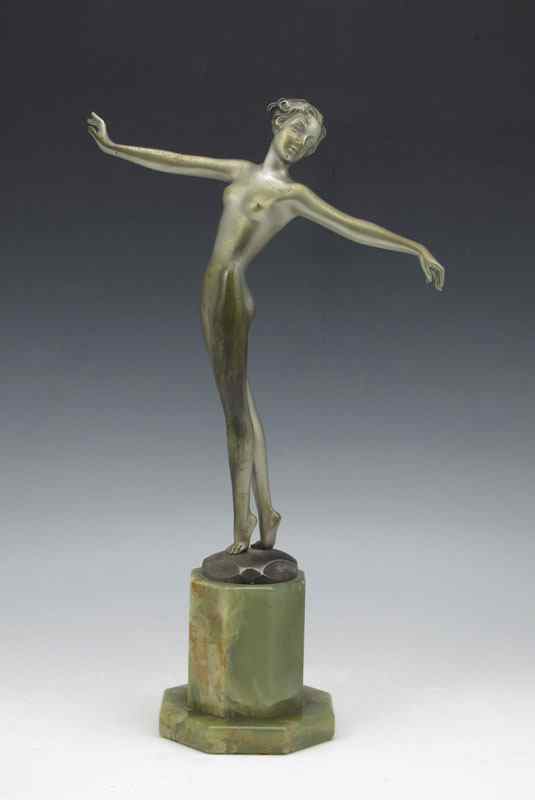 Appraisal: LORENZL Josef Austrian - Deco Nude Dancer Silvered Bronze ''h