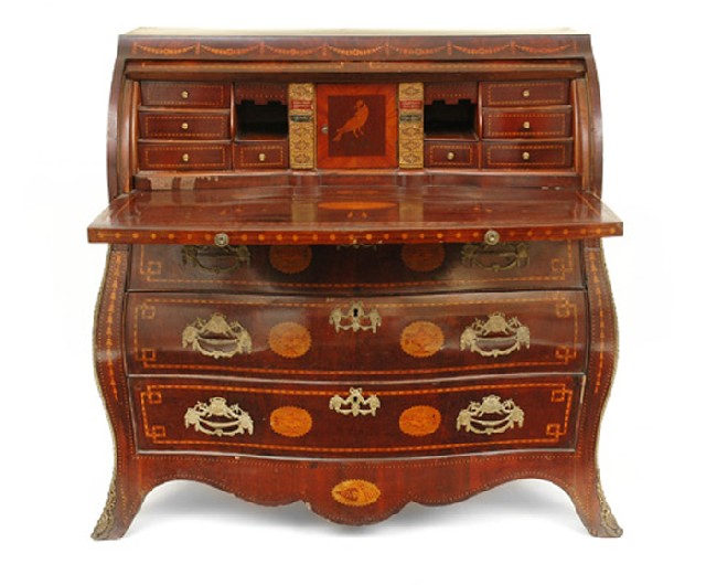 Appraisal: A LATE TH CENTURY DUTCH MAHOGANY AND MARQUETRY CYLINDER BUREAU