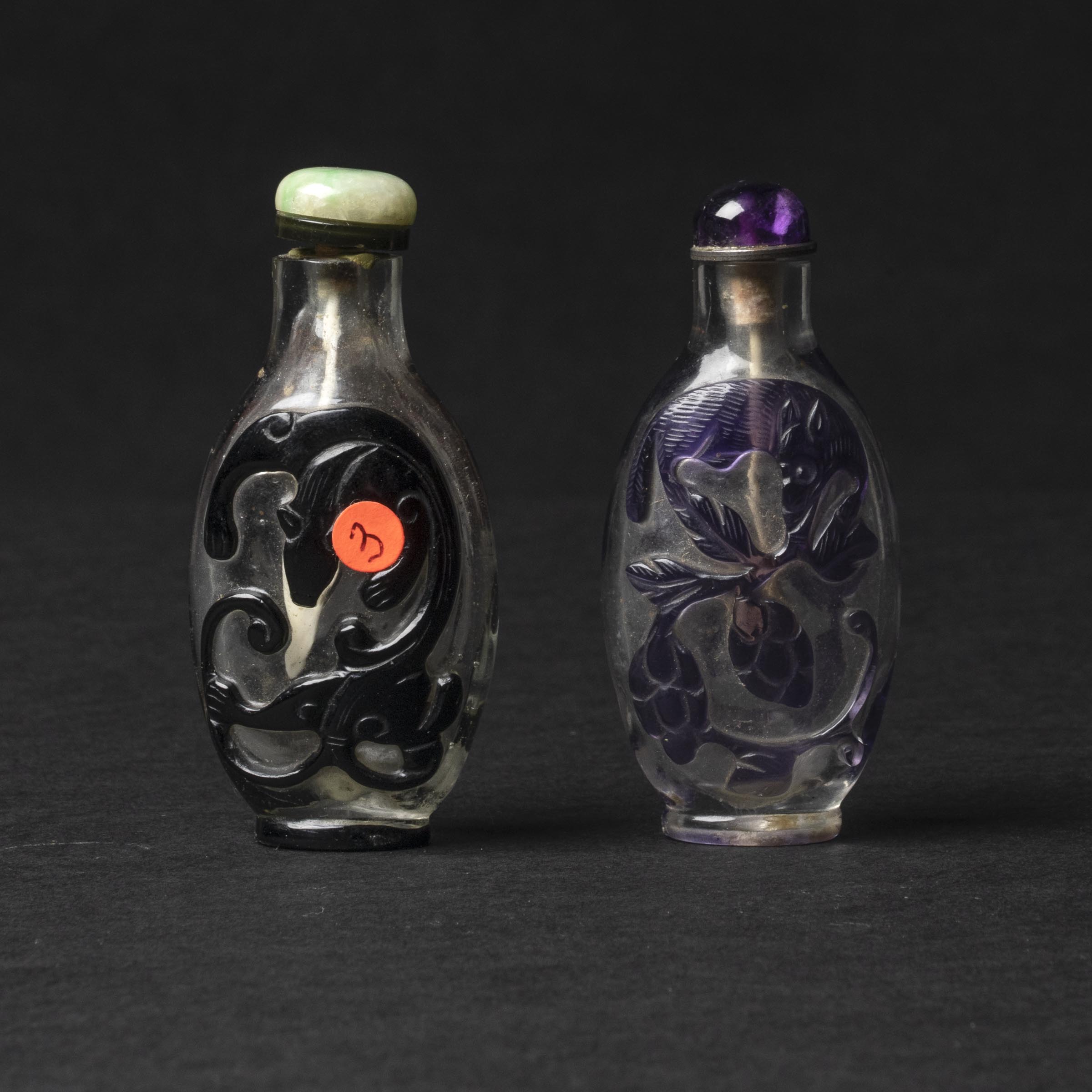 Appraisal: Two Overlay Peking Glass Snuff Bottles th Century tallest height