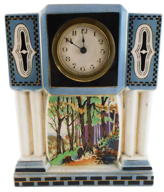 Appraisal: German hour Deco design china clock c st C rectangular