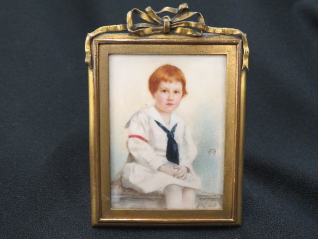 Appraisal: Miniature Portrait Painitng on Ivory of a Child artist monogram