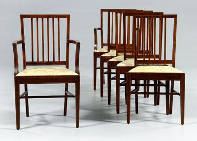 Appraisal: Set of six Edwardian dining chairs inlaid mahogany spindle backs