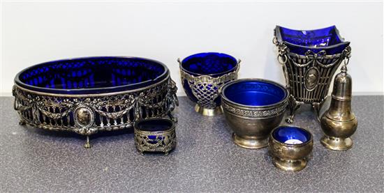 Appraisal: Sale Lot A Collection of Silver Mounted Cobalt Glass Articles