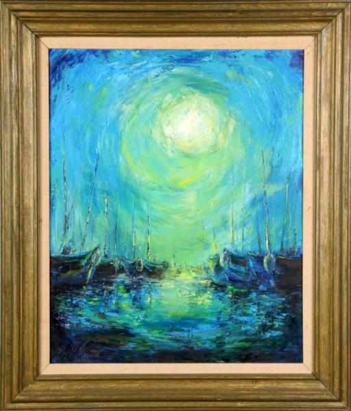 Appraisal: Oil on Canvas Painting of Moonlit Seascape Description Signed but