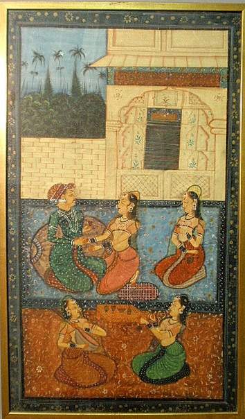 Appraisal: - Large painted on silk Indian court scene probably th