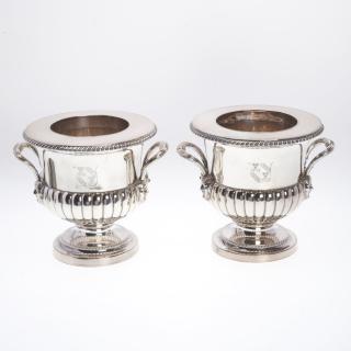 Appraisal: Pair Antique English silver plated bottle coolers Pair Antique English