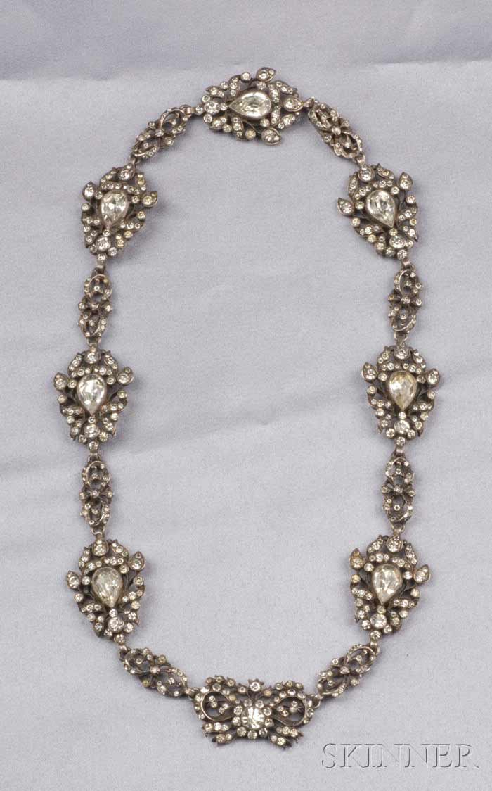 Appraisal: Antique Silver and Paste Necklace Possibly French set with pear