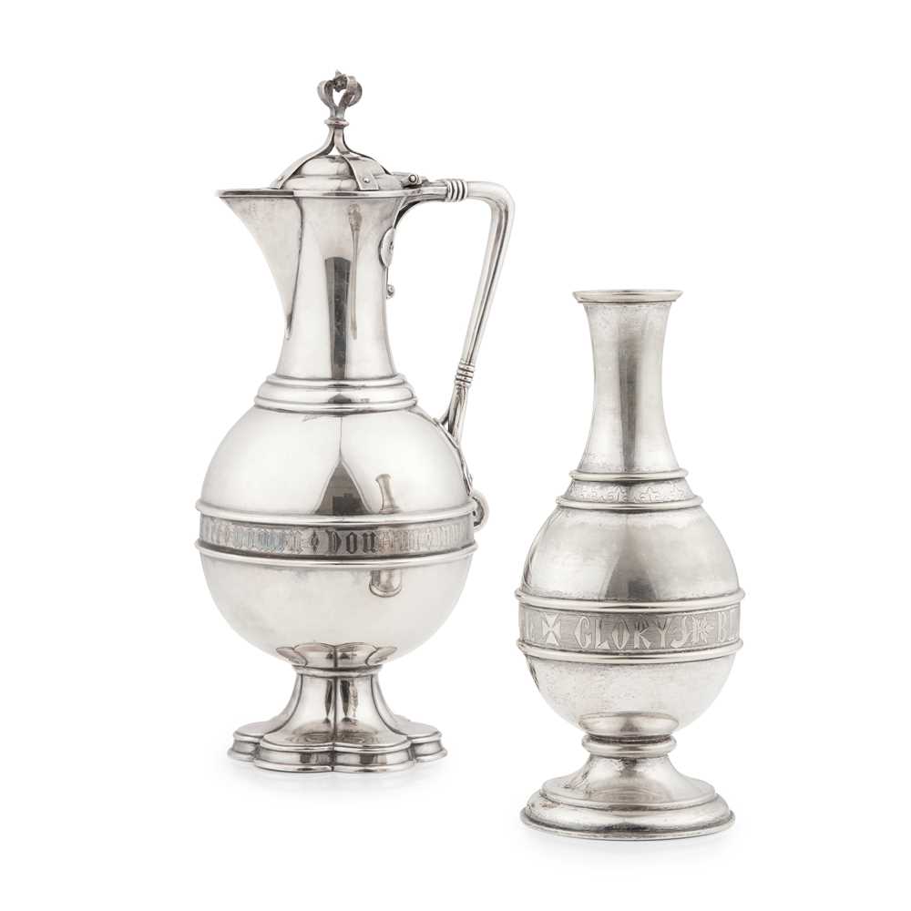 Appraisal: ELKINGTON CO BIRMINGHAM GOTHIC REVIVAL FLAGON CIRCA engraved silver plate