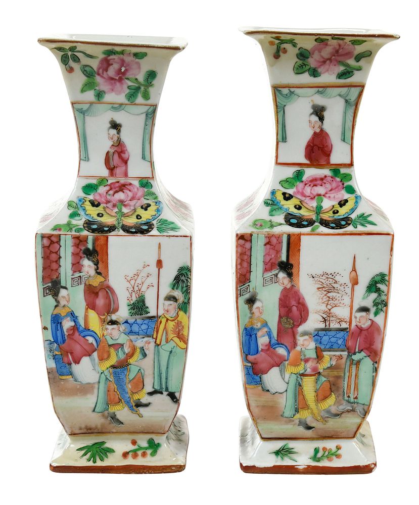 Appraisal: Pair of Chinese Rose Mandarin Porcelain Vases late Qing dynasty