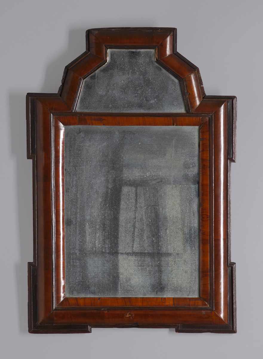 Appraisal: William Mary Figured Walnut Ebonized Courting Mirror Old possibly original