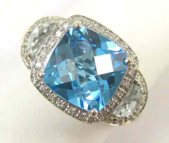 Appraisal: BLUE TOPAZ AQUAMARINE AND DIAMOND RING k white gold with