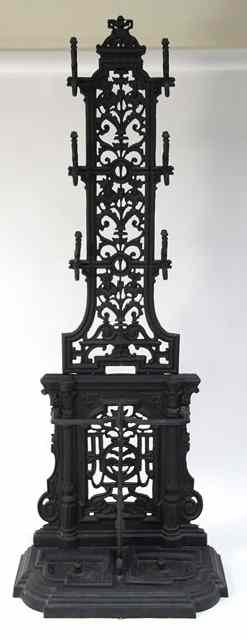 Appraisal: A Coalbrookdale style iron coat stand with hooks and umbrella