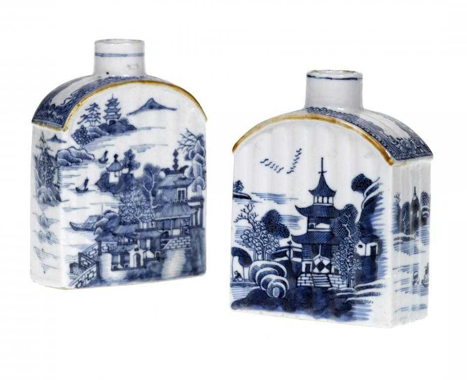 Appraisal: TWO CHINESE PORCELAIN TEA CANISTERS with reeded sides and domed