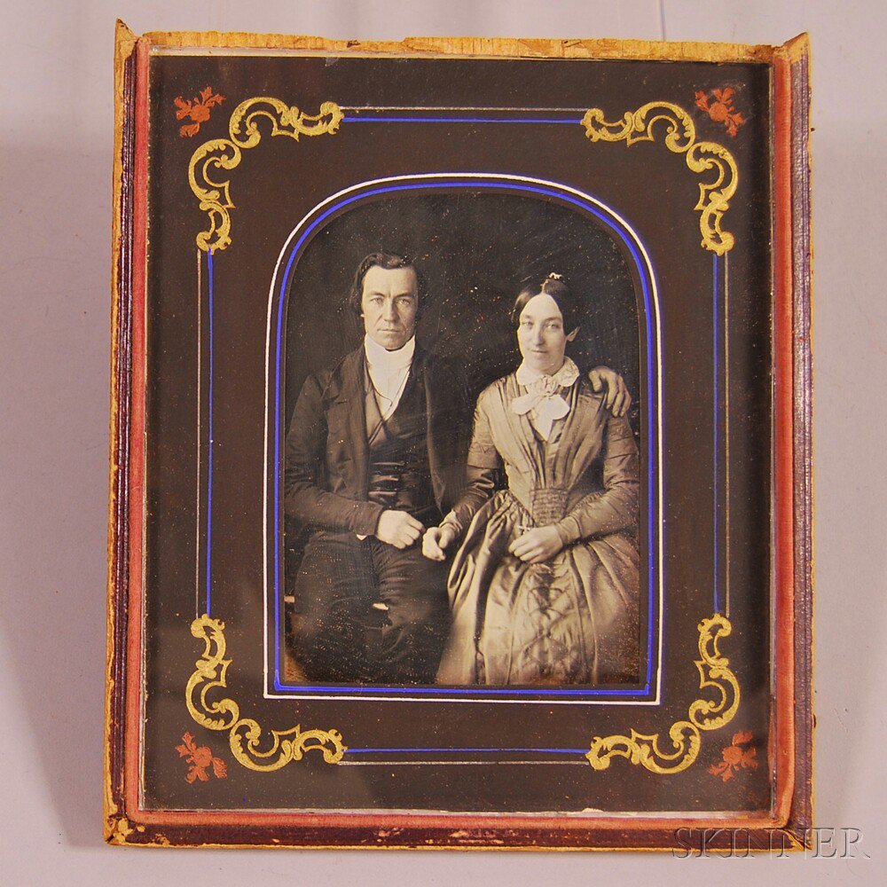 Appraisal: Half-plate Daguerreotype Portrait of a Husband and Wife the couple