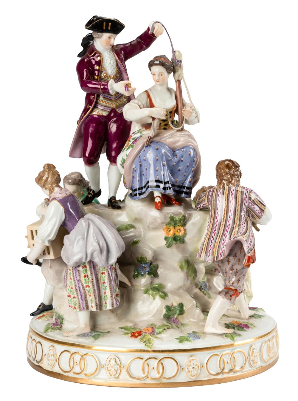 Appraisal: MEISSEN PORCELAIN FIGURAL GROUPdepicting figures around a tree stump on