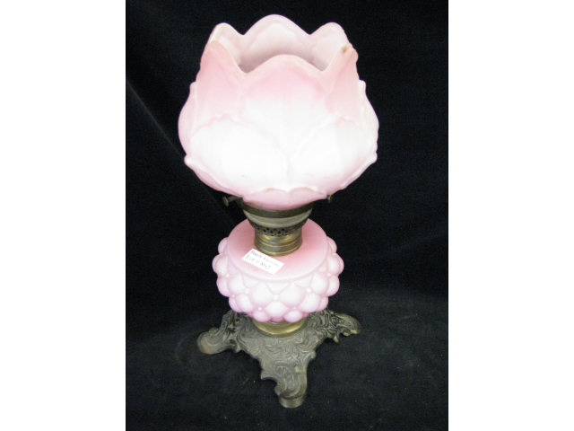 Appraisal: Victorian Satin Art Glass Miniature Oil Lamp puffy base tulip