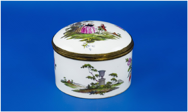 Appraisal: Dresden Powder Bowl and Cover hand painted c scenes of