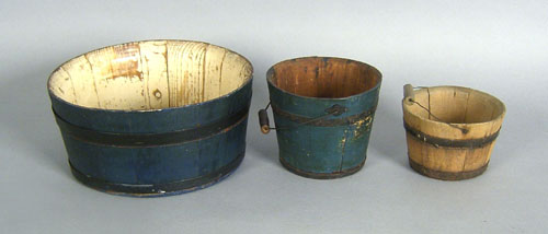 Appraisal: Two blue painted buckets together with another bucket largest -