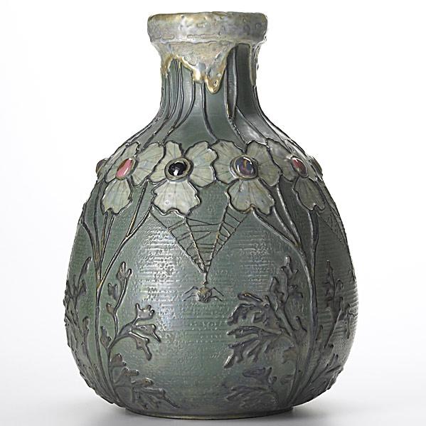 Appraisal: RIESSNER STELLMACHER KESSELLarge Amphora ceramic vase with Gres-BijouSee condition reportStamped