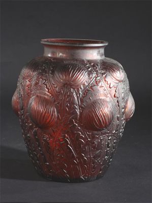 Appraisal: Domremy' No a Lalique amber glass vase designed by Rene