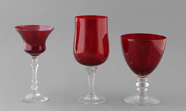 Appraisal: A suite of forty-two ruby flash stemmed cut glass goblets