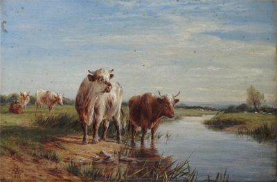 Appraisal: English School th Century Cattle in a meadow Signed with