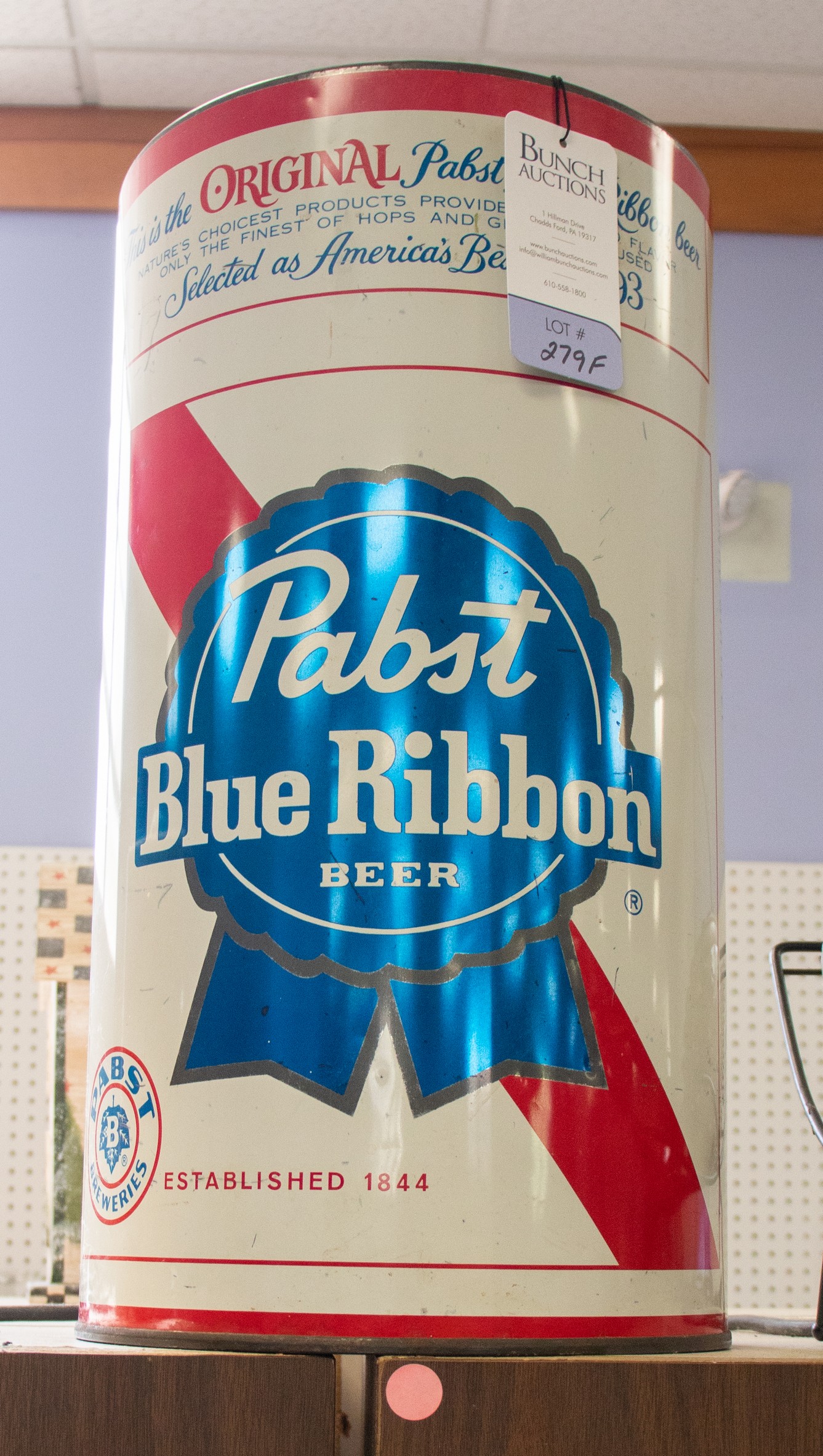 Appraisal: Pabst Blue Ribbon beer tin lithograph trash can umbrella stand