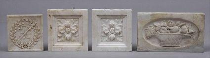 Appraisal: FOUR RELIEF CARVED MARBLE CHIMNEYPIECE PANELS The largest with a