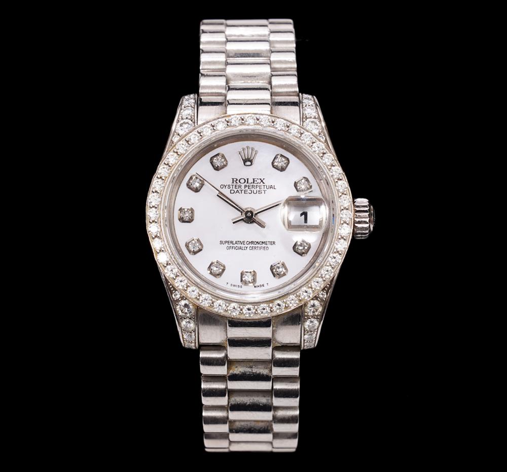 Appraisal: PRESIDENTIAL ROLEX WATCH K WHITE GOLD DIAMONDSLady's Presidential Rolex watch